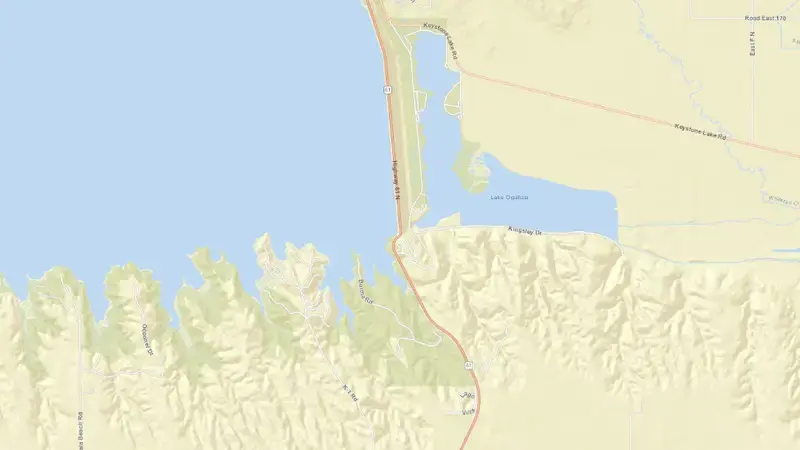 Road map of McConaughy Dam & Reservoir reservoir, Nebraska, United States