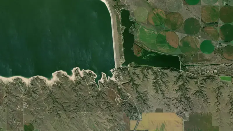Satellite view of McConaughy Dam & Reservoir reservoir, Nebraska, United States