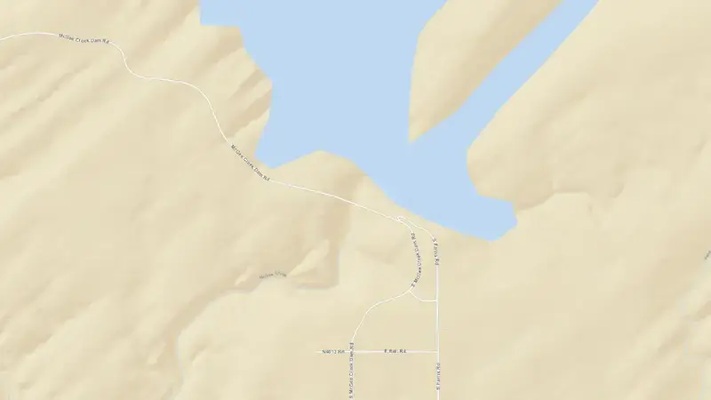 Road map of Mcgee Creek Reservoir and Dam reservoir, Oklahoma, United States
