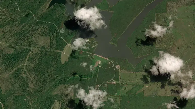 Satellite view of Mcgee Creek Reservoir and Dam reservoir, Oklahoma, United States