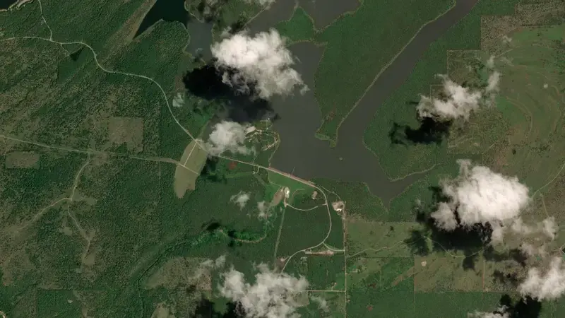 Satellite view of McGee Creek Reservoir near Farris, OK reservoir, Oklahoma, United States