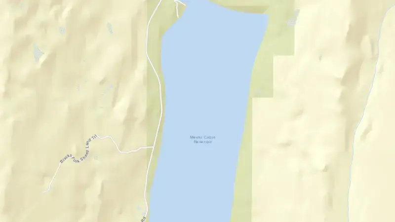 Road map of Meeks Cabin Reservoir and Dam reservoir, Wyoming, United States