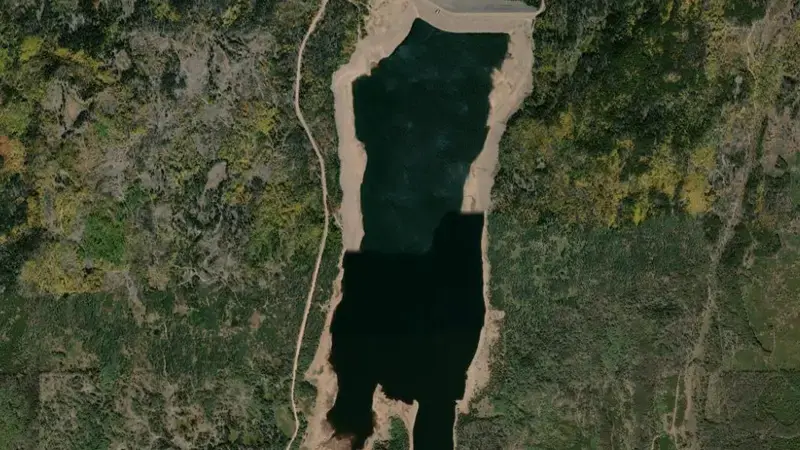 Satellite view of Meeks Cabin Reservoir and Dam reservoir, Wyoming, United States
