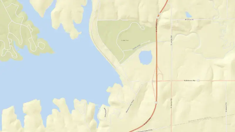 Road map of Melvern Dam & Reservoir reservoir, Kansas, United States