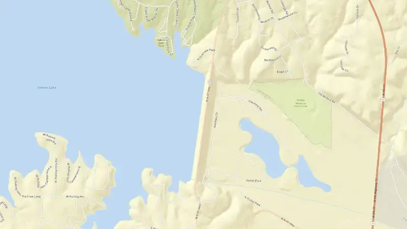 Road map of Milford Dam & Reservoir reservoir, Kansas, United States