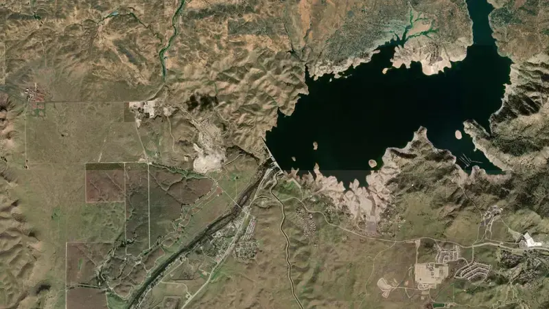 Satellite view of Millerton Lake reservoir, California, United States