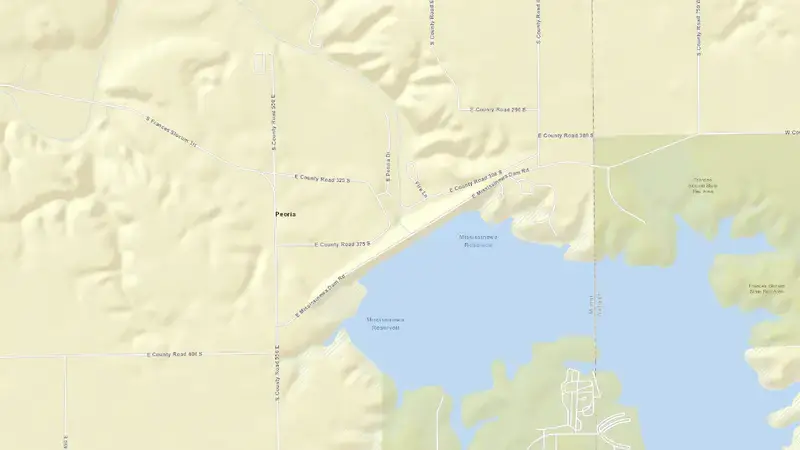 Road map of Mississinewa Lake reservoir, Indiana, United States