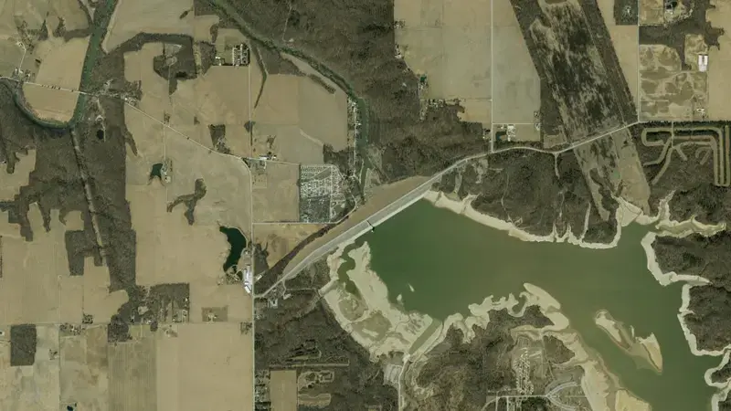 Satellite view of Mississinewa Lake reservoir, Indiana, United States