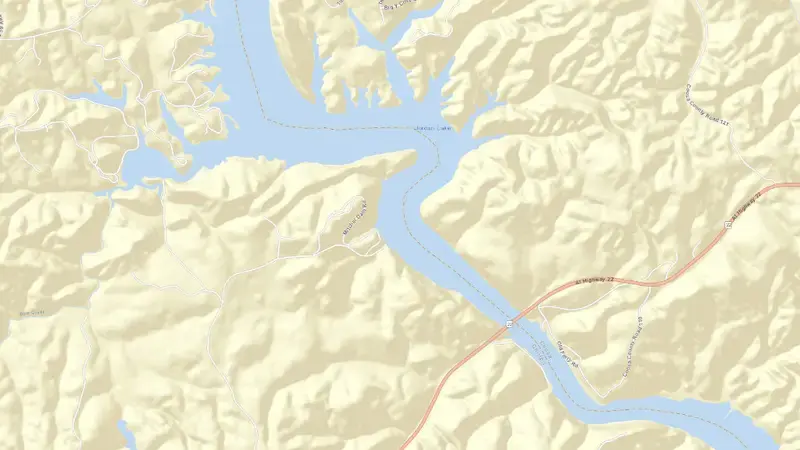 Road map of Mitchell (APC) reservoir, Alabama, United States