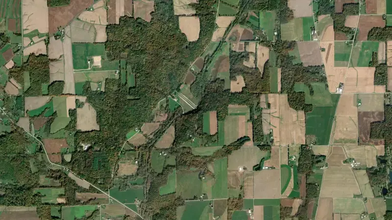 Satellite view of Mohicanville Dam reservoir, Ohio, United States