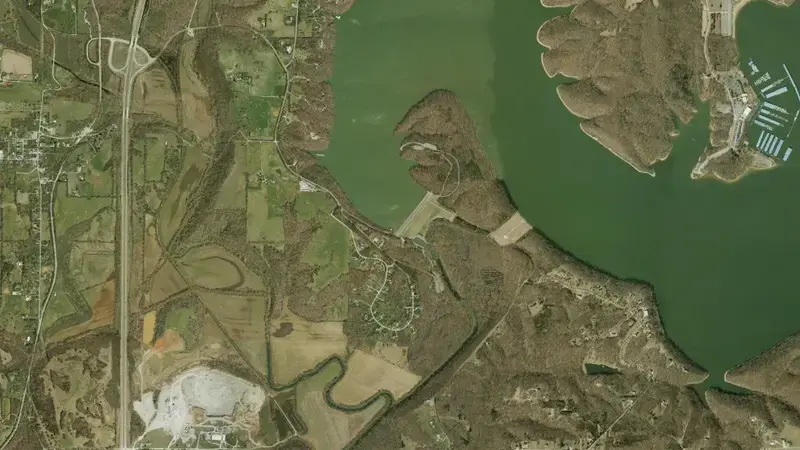Satellite view of Monroe Lake reservoir, Indiana, United States