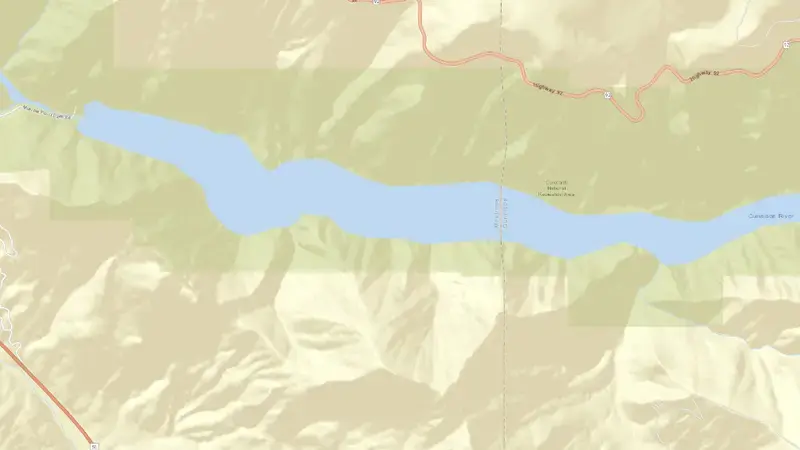 Road map of Morrow Point Reservoir Dam and Powerplant reservoir, Colorado, United States