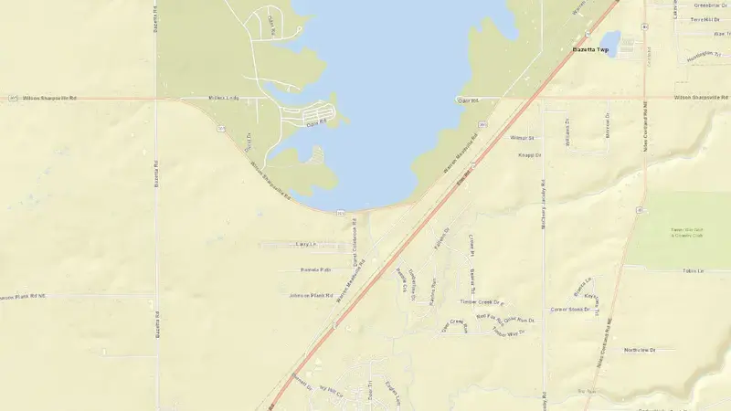 Road map of Mosquito Creek Lake, OH reservoir, Ohio, United States