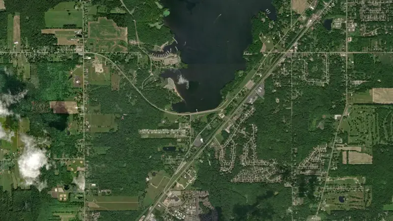 Satellite view of Mosquito Creek Lake, OH reservoir, Ohio, United States