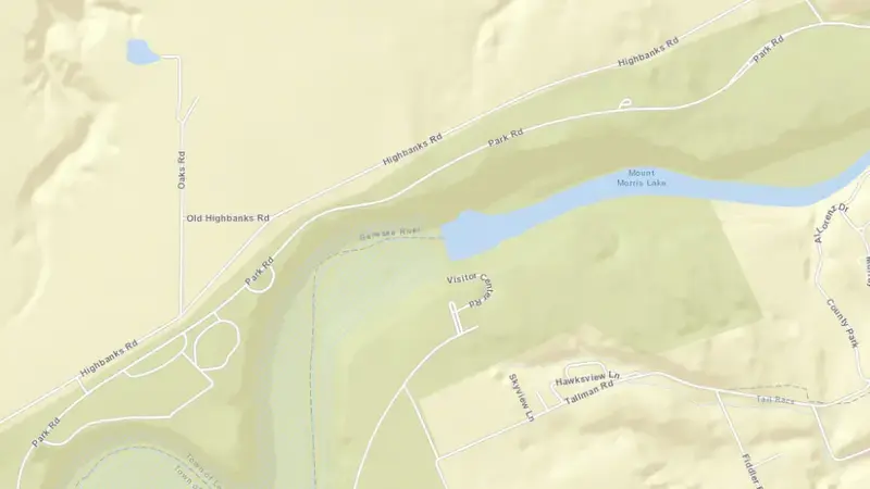 Road map of Mount Morris Dam reservoir, New York, United States