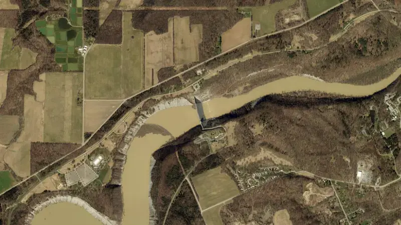 Satellite view of Mount Morris Dam reservoir, New York, United States