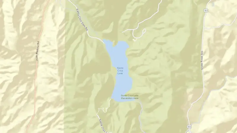 Road map of Nambe Falls Reservoir and Dam reservoir, New Mexico, United States