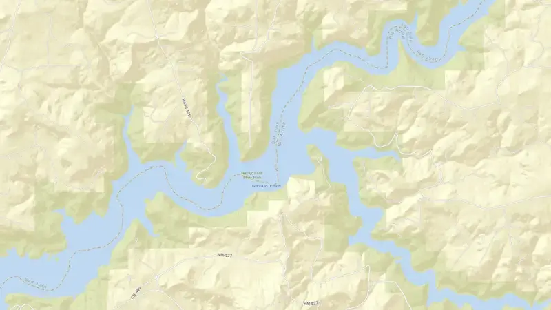Road map of Navajo Reservoir and Dam reservoir, New Mexico, United States