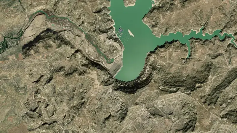 Satellite view of Navajo Reservoir reservoir, New Mexico, United States