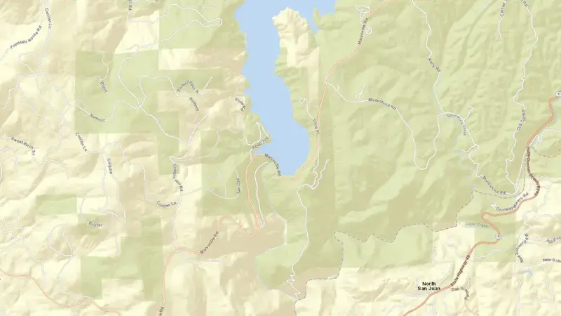 Road map of New Bullards Bar Reservoir reservoir, California, United States