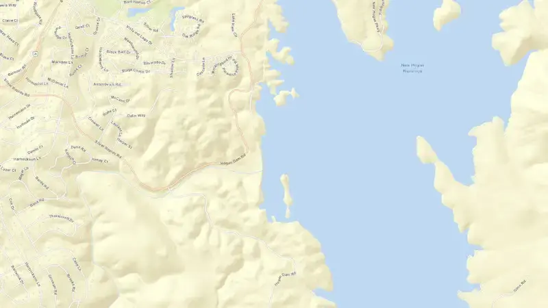 Road map of NEW HOGAN LAKE reservoir, California, United States