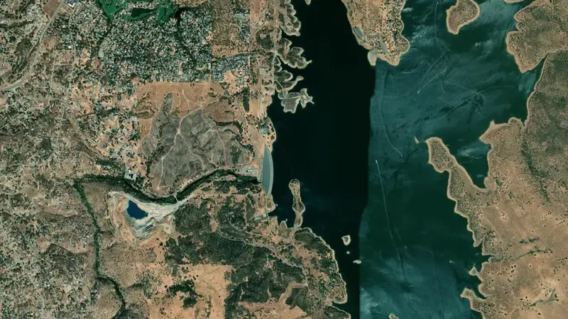 Satellite view of NEW HOGAN LAKE reservoir, California, United States