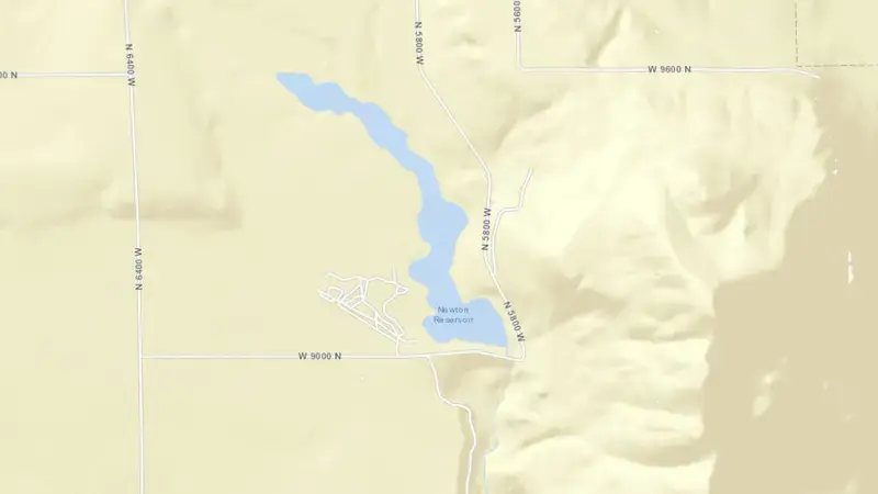 Road map of Newton Reservoir and Dam reservoir, Utah, United States