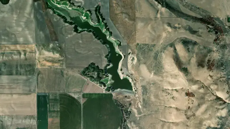 Satellite view of Newton Reservoir and Dam reservoir, Utah, United States