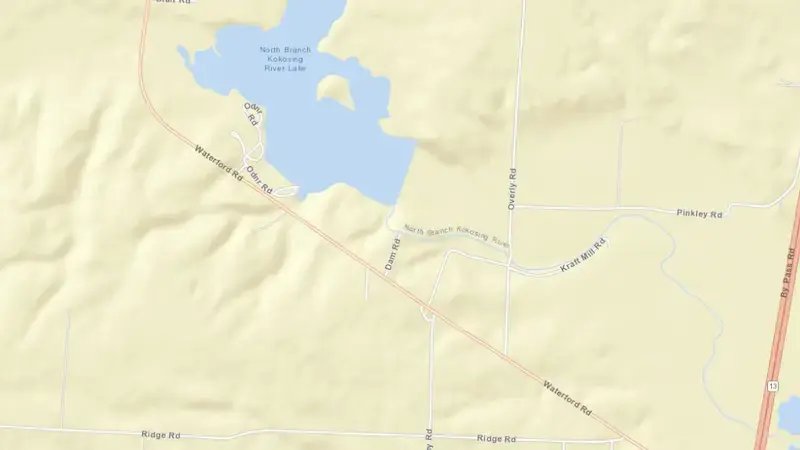 Road map of North Br Kokosing River Lake reservoir, Ohio, United States