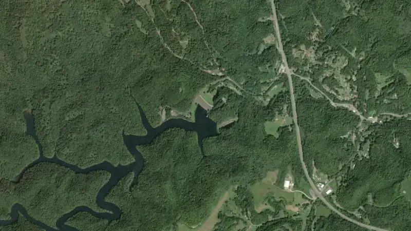Satellite view of North Fork of Pound Lake reservoir, Virginia, United States