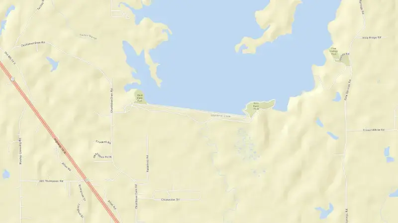 Road map of Okatibbee Lake reservoir, Mississippi, United States