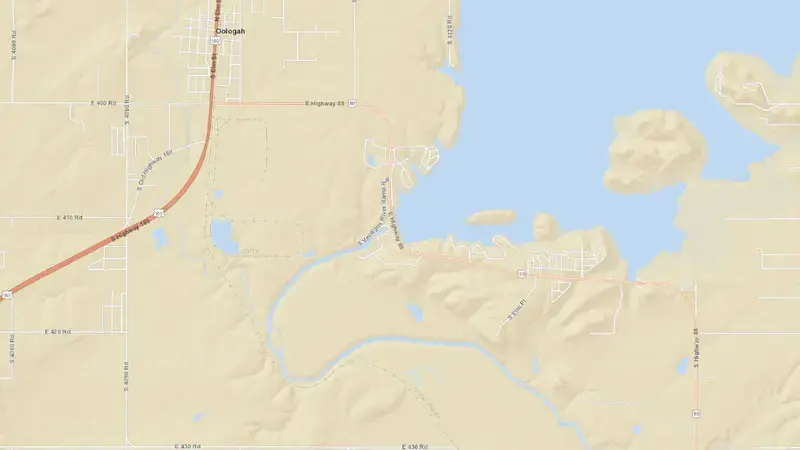 Road map of Oologah Lake reservoir, Oklahoma, United States