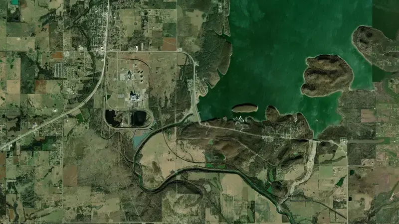 Satellite view of Oologah Lake reservoir, Oklahoma, United States