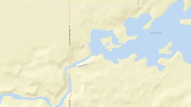 Road map of Orwell Dam reservoir, Minnesota, United States