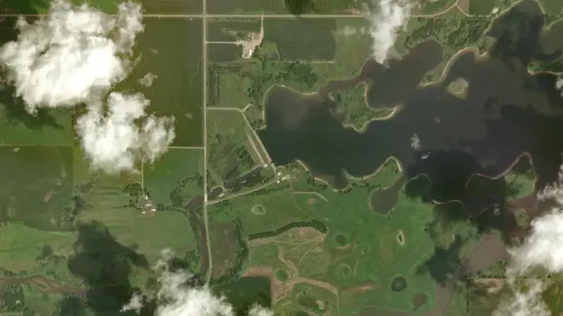 Satellite view of Orwell Dam reservoir, Minnesota, United States
