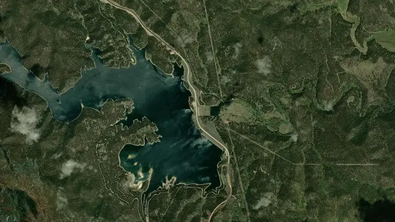 Satellite view of Pactola Dam & Reservoir reservoir, South Dakota, United States