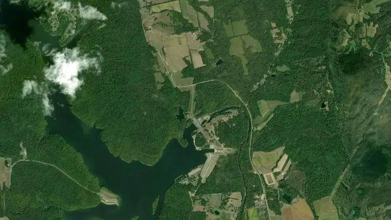 Satellite view of Paint Creek Lake reservoir, Ohio, United States