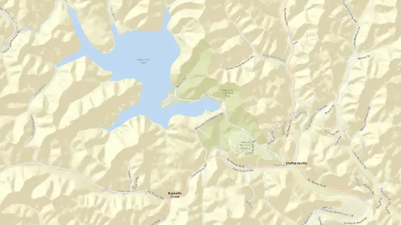 Road map of Paintsville Lake reservoir, Kentucky, United States
