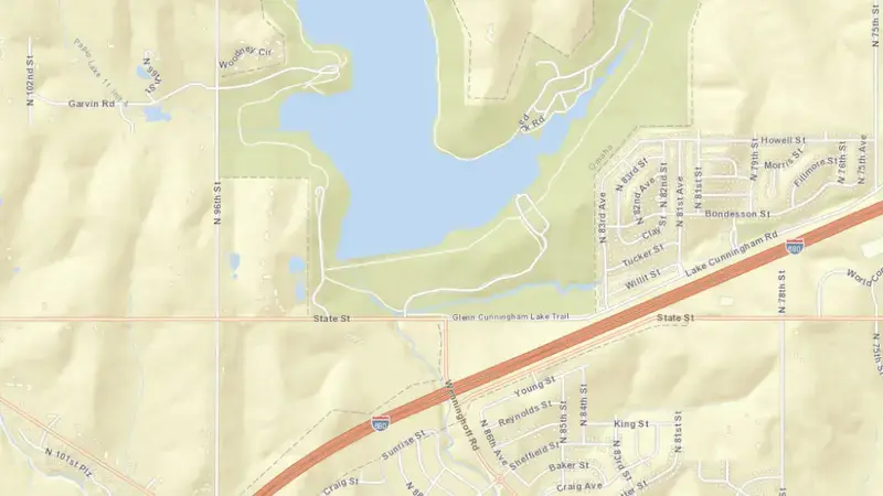 Road map of Papillion Creek Dam 11 reservoir, Nebraska, United States