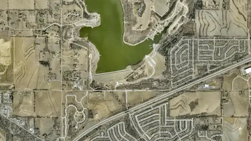 Satellite view of Papillion Creek Dam 11 reservoir, Nebraska, United States