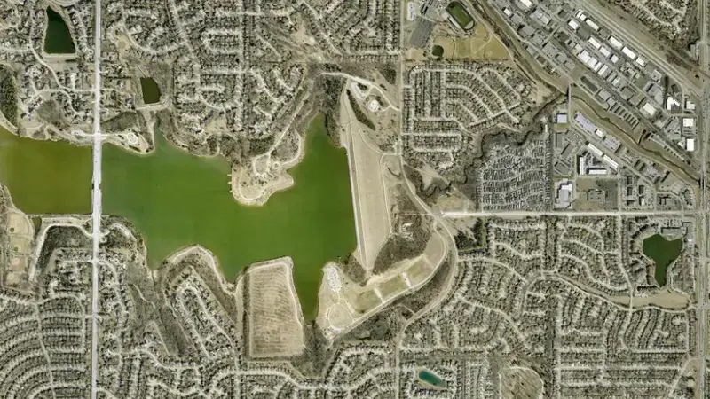 Satellite view of Papillion Creek Dam 18 reservoir, Nebraska, United States