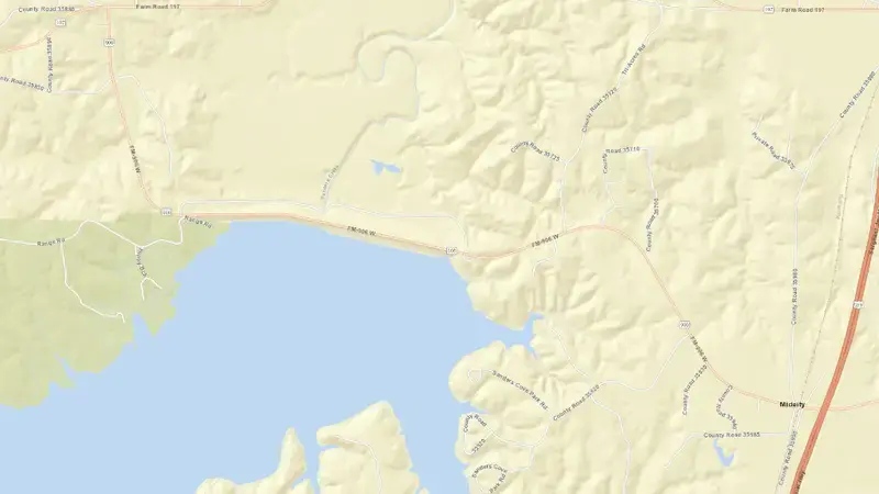 Road map of Pat Mayse Lake reservoir, Texas, United States