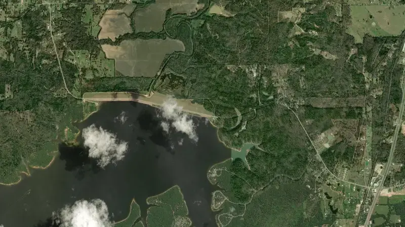 Satellite view of Pat Mayse Lake reservoir, Texas, United States