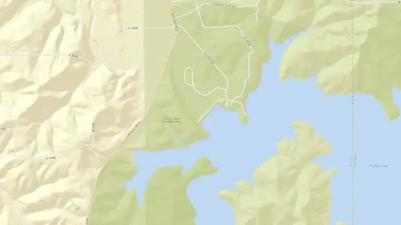 Road map of Patoka Lake reservoir, Indiana, United States