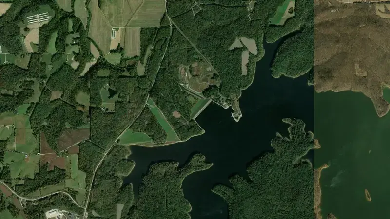 Satellite view of Patoka Lake reservoir, Indiana, United States