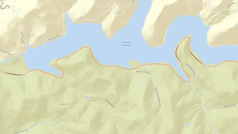 Road map of Pepacton Reservoir reservoir, New York, United States