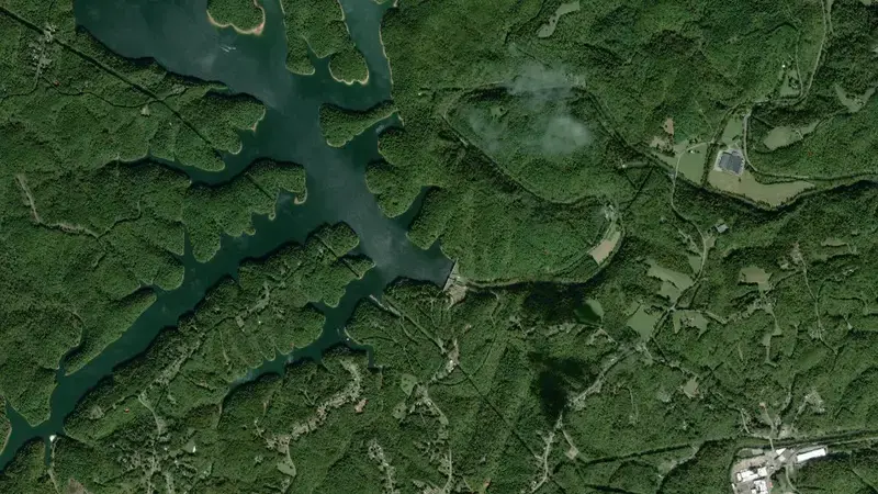 Satellite view of Philpott Dam reservoir, Virginia, United States