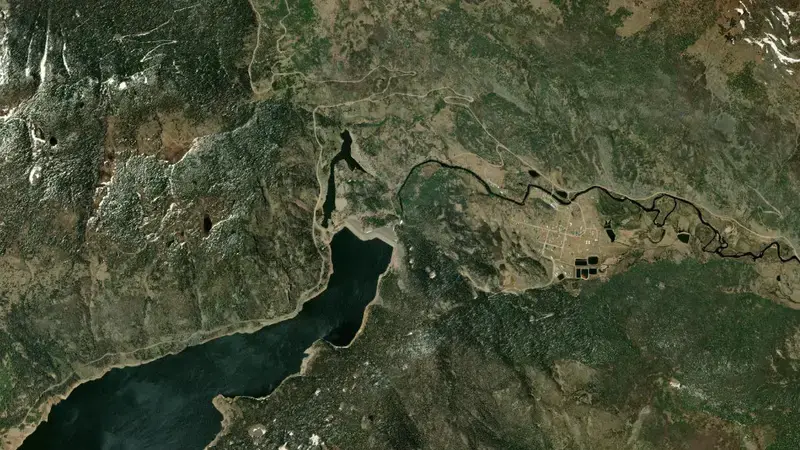 Satellite view of Picketwire Ditch reservoir, Colorado, United States
