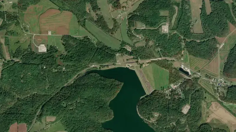 Satellite view of Piedmont Lake reservoir, Ohio, United States