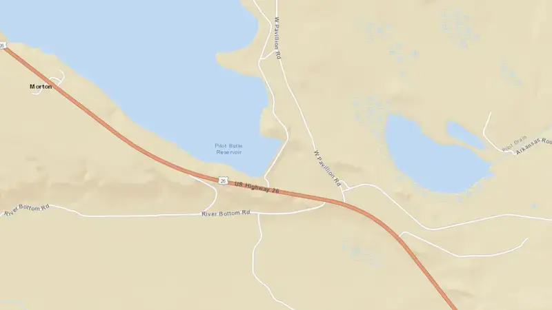 Road map of Pilot Butte Reservoir, WY reservoir, Wyoming, United States